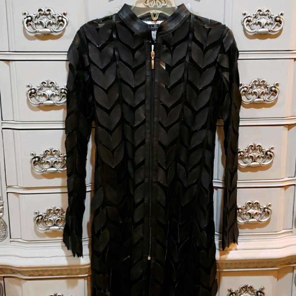Black leathrr zip front jacket